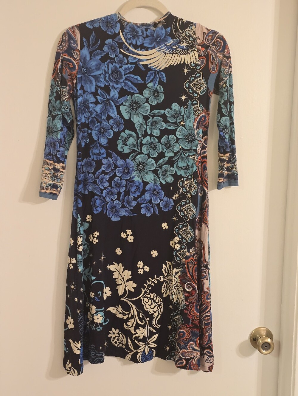 Johnny Was Teal and Navy Floral Print Knee-Length Dress Sz XXS - Picture 10 of 17